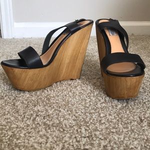 Steve Madden Black, Wooden Heel Wedges